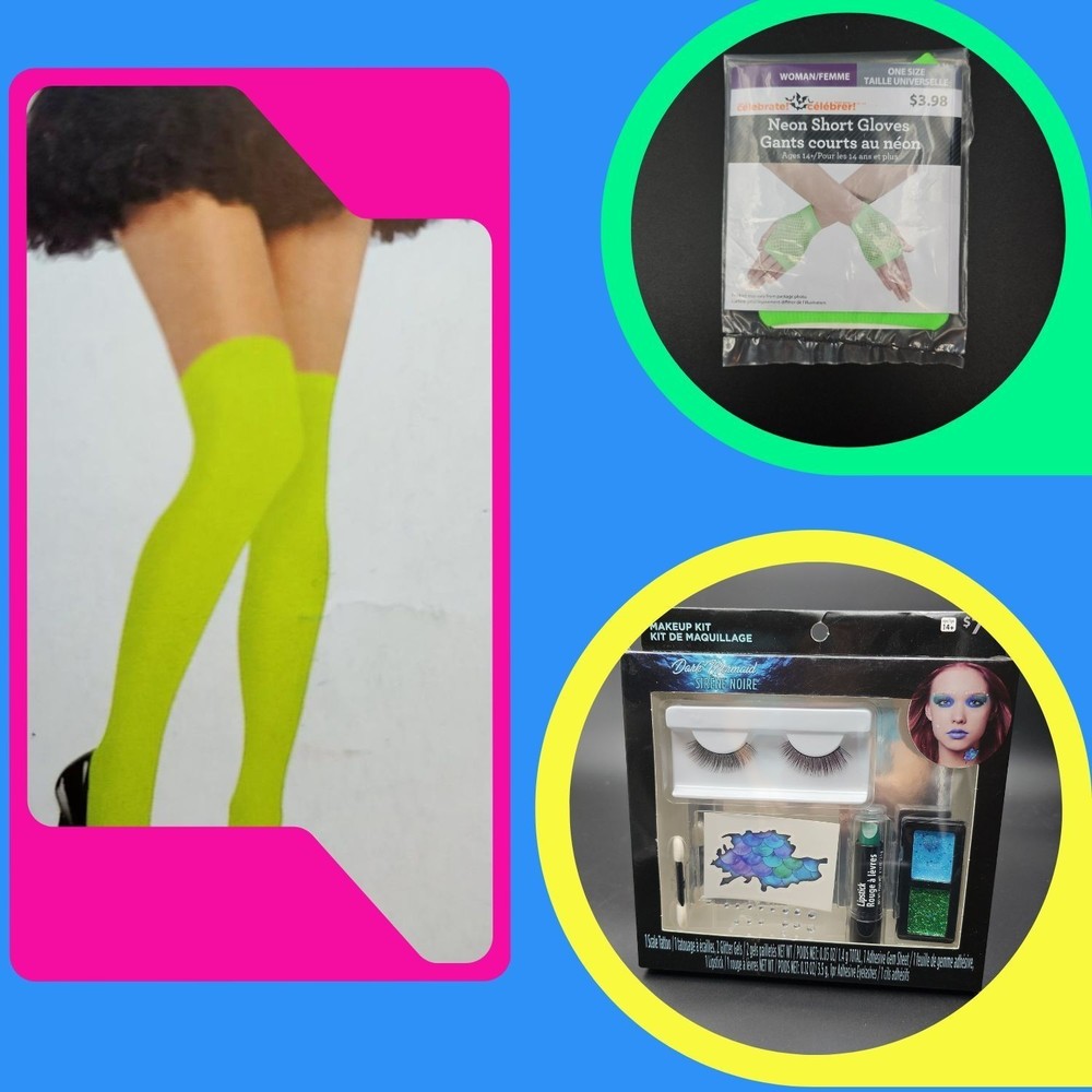 3 Items 1980s Theme Women Cosplay Halloween Dress Up Bundle